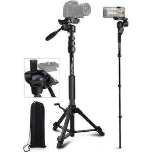 Camera Tripod 69 Inch, Patented 3-Way Swivel Portable Phone Tripod Professional Aluminum Alloy Travel Phone Camera Stand Monopod for Canon Nikon GoPro DSLR, DV Video Camcorder, Smartphone Black