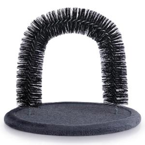Hollypet Self Grooming Massager and Scratcher Toy - Cat Arch Brush for Back Grooming, Hair Cleaner Pads, Dark Gray