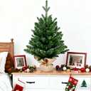 2FT Small Christmas Tree,Green Artifical Tabletop Christmas Trees- PE/PVC Mix,Plastic Base,2 - Part Structure - Ideal for Home & Office Desktop Decor.