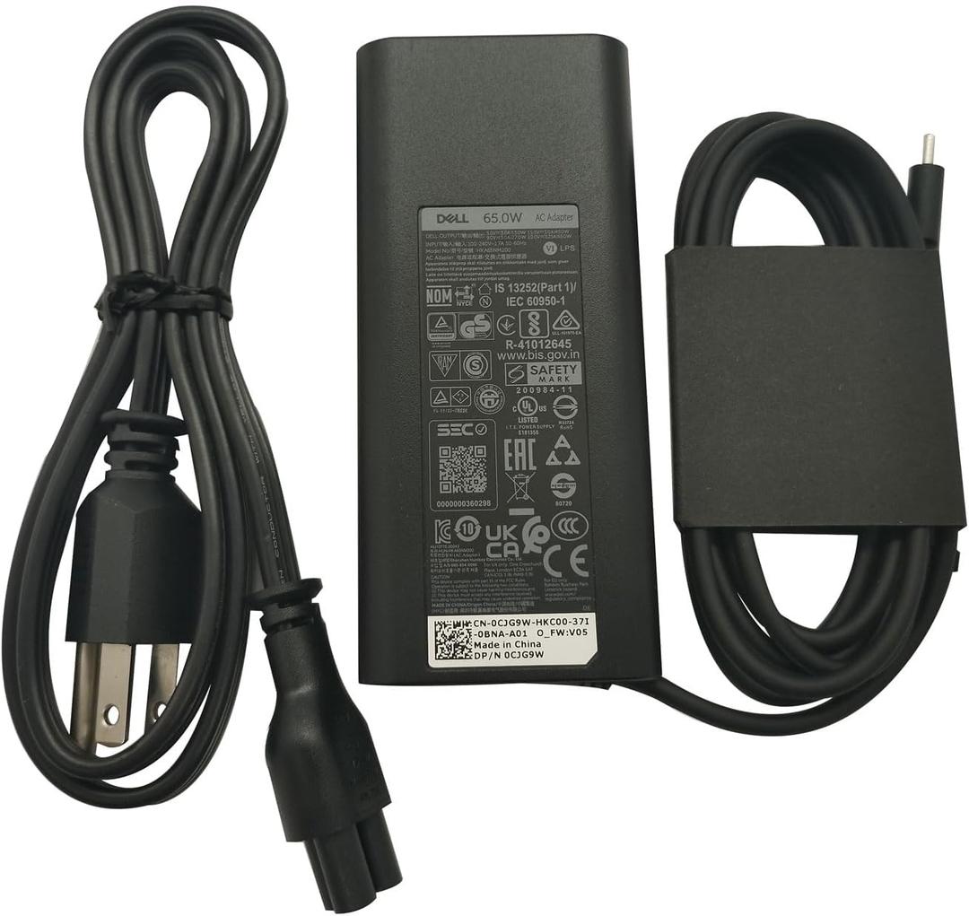 Dell Laptop Charger 65W USB-C,AC Adapter with Power Cord Cable,LA65NM190, HA65NM190, DA65NM190, HKA65NM200, Black