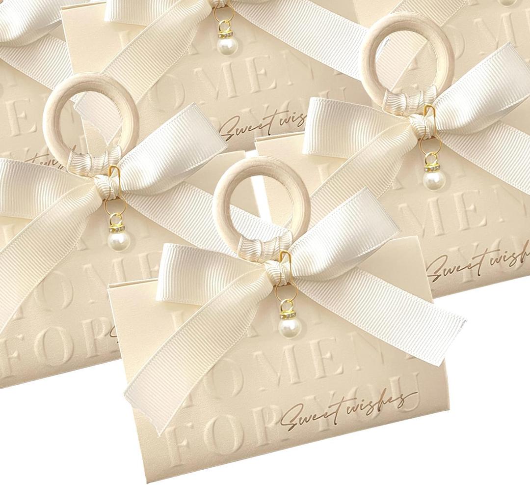 ZJSXINDI 15 Pcs Favor Boxes Gift Wrap Boxes Pale Beige Gift Box 5"x 3" For Party Favor, Weddings, Bridal Showers, Bridesmaids... Gift Wrap Boxes Bulk for Crafting (white ribbons)