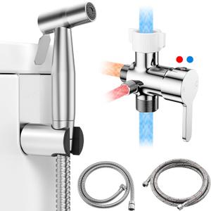 Arofa Hot and Cold Handheld Bidet Sprayer for Toilet, Warm Water Bidet with Adjustable Pressure, Non-Electric Temperature Control for Feminine Wash (1 Pack, Stainless Steel)