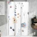 WITHLOC Waterproof Shower Curtain Set with Hooks - Watercolor Blue Beige Floral Plant Shower Curtains for Bathroom, 54 x 72