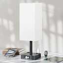 Touch Bedside Table Lamp For Nightstand - 3-Way Dimmable Night Lamp with USB A + Type C Charging Ports and two AC Outlets, Small Desk Light with E26 LED Bulb for Bedroom Living Room ,WHITE BLACK The Item Has A Dent
