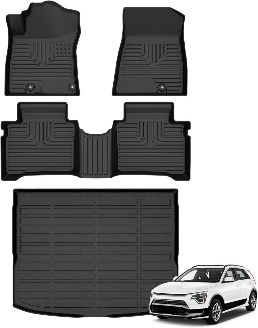 Floor Mats & Cargo Liner for Kia NIRO & NIRO Hybrid 2023 2024 2025 (Not for EV & PHEV) All Weather Automotive TPE Liners Set Anti-Slip Waterproof Floor Liners Accessories