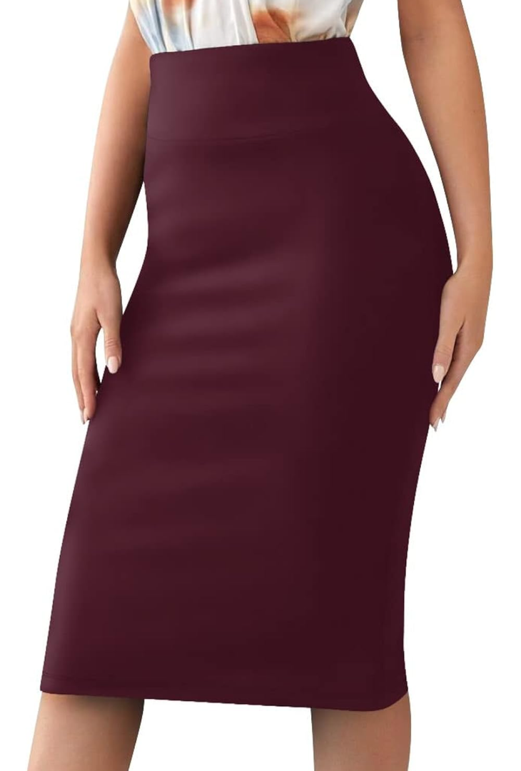 Sweet Hearts Women’s Basic Stretch Pencil Skirt- Regular & Plus Size- Below Knee Office Midi Bodycon Nylon Skirt Made in USA, S