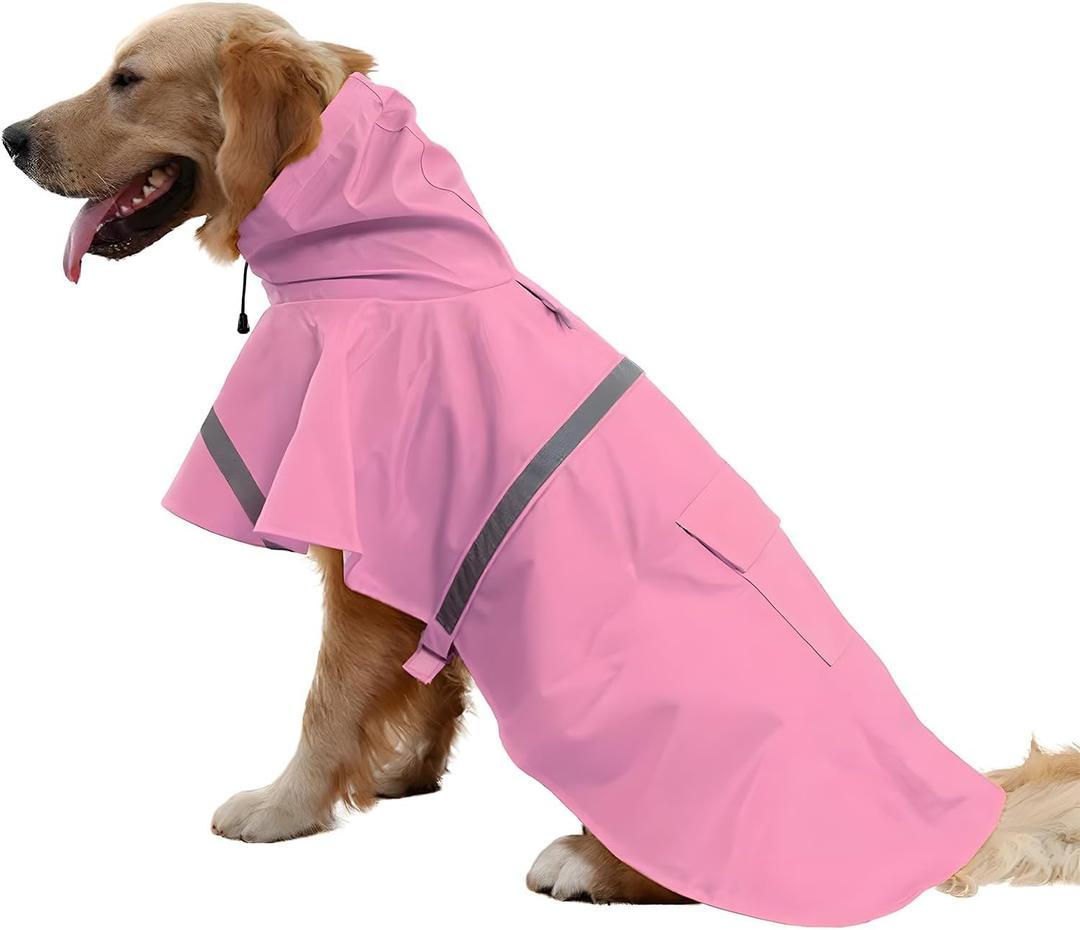 NACOCO Large Dog Raincoat Adjustable Pet Water Proof Clothes Lightweight Rain Jacket Poncho Hoodies with Strip Reflective (XXL, Pink) (2X-Large (Pack of 1)), Pink