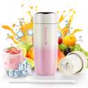 Portable Blender for Shakes and Fresh Fruit Smoothies, 16.1oz Insulated Stainless Steel Travel Cup, Cordless Personal Mini Mixer for Small Ice, USB-C Rechargeable for Gym Car Office - Pink