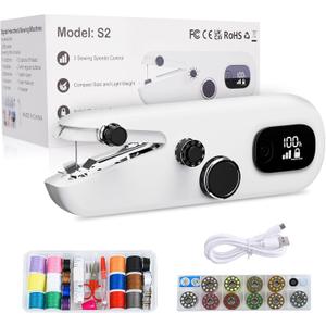 Sewing Machine with LED Display, Handheld Sewing Machine for Beginners, 3 Speed Adjustment Electric Mini Sewing Machine, Easy to Use and Fast Stitch Suitable for Clothes, Fabrics, DIY Home Travel