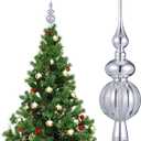 NOLITOY Spherical Christmas Tree Topper Ornaments, 9 Inch Plastic Glitter Finals Tree Topper Decorative Ornament Holiday Indoor Suitable for Home Party Decoration, Silver