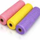 Chuangdi 3 Rolls Poly Burlap Deco Mesh 10 Inch Pink Yellow Purple Deco Poly Decorative Mesh Ribbon Wrapping Ribbon Rolls for Home Door Wreath Decoration DIY Crafts Making
