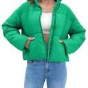 Cityork Women's Winter Quilted Jackets Casual Long Sleeve Puffer Coat Padded Outwear with Pockets Green XS