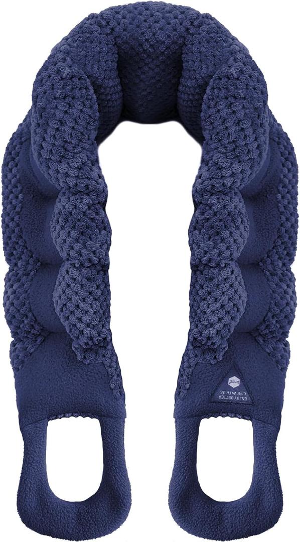 UNCN Long Heating pad for Neck and Shoulders Back 33 * 5.9" microwavable Large Moist Heat Pack Warm hot Compress Neck wrap Weighted Bag Massage Reusable Herbal Nature Calming Portable (Navy Blue)