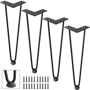 Hairpin Legs 16", Coffee Table Legs Set of 4 Metal Furniture Legs, Mid Century Modern Style Table Legs for Nightstand Sofa Bench, Rubber Floor Protectors Included, Black