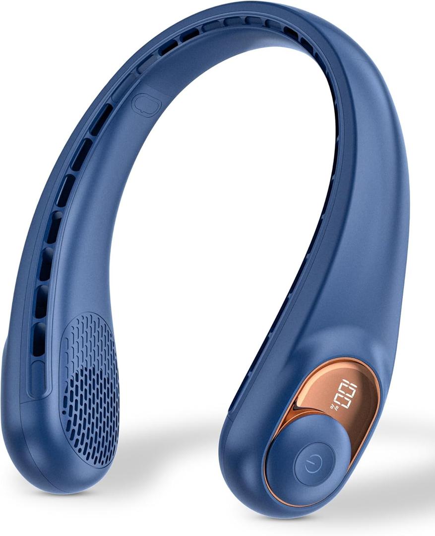 Neck Fan, Personal Fan with LED Display, USB-C Rechargeable, 4000mAh-Battery, 3-Speed Adjustment & Whisper-Quiet Operation, Perfect for Home, Travel, Sports (Blue)