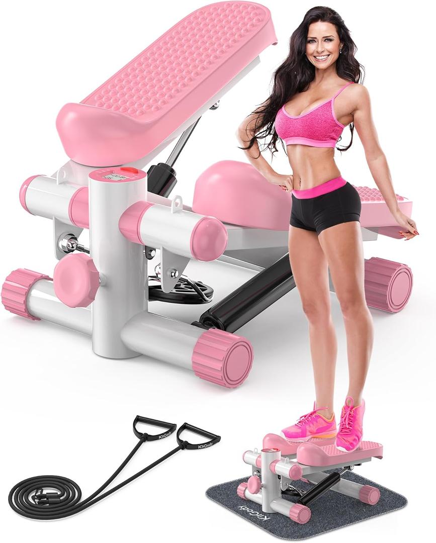 Steppers for Exercise at Home, KitGody Mini Stepper with Resistance Bands, Portable Stair Stepper for Home 330LBS Capacity, Adjustable Height Fitness Stepper Machine