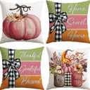 2 x Artscope Fall Decorative Throw Pillow Covers 20x20 Inch Set of 4 Fall Gifts for Home Decor, Autumn Pumpkin Sweet Home Thankful Grateful Blessed Outdoor Farmhouse Pillow Cases for Sofa Couch-Pink