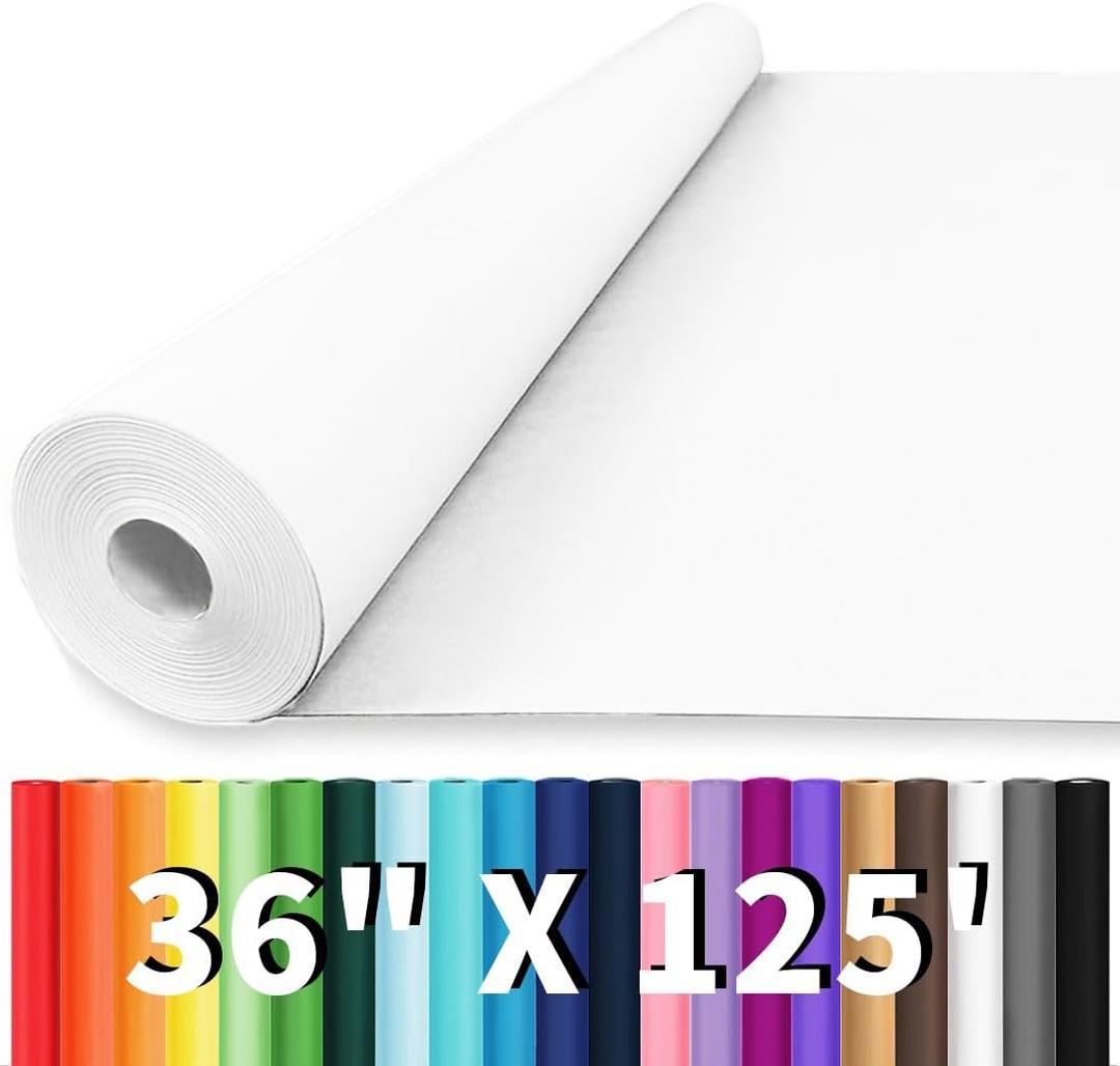Vanhench 36"x1500"(125') White Wrapping Paper, White Easel Painting Drawing Paper Roll Kids Art Supplies, Chart Poster Bulletin Board Paper for Floor Covering Arts Crafts Gift Wrapping 80GSM 55LB (36" x 125')
