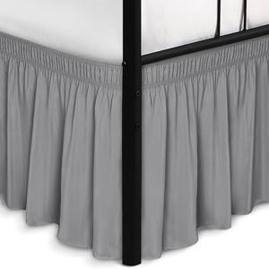 Biscaynebay Wrap Around Bed Skirts with Split Corners for Queen Beds 14" Drop, Silver Grey Elastic Dust Ruffles Adjustable Easy Fit Wrinkle & Fade Resistant Silky Luxurious Fabric Machine Washable