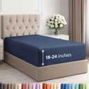 Extra Deep Twin Fitted Sheet - Hotel Luxury Single Fitted Sheet Only - Easily Fits 18 inch to 24 inch Mattress - Ultra Soft, Wrinkle & Fade Free w/Extra Deep Pockets - Breathable & Comfy - Navy Blue