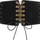 JASGOOD Women Elastic Corset Waist Belt Lace-up Tied Waspie Corset Suede Belts for Dress Halloween Costume (Fits Waist 30"-33", Black)