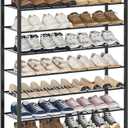 10 Tier Shoe Rack Organizer for 40-50 Pairs, Tall Metal Shoe Storage Shelf with Wood Top, Adjustable Boot Space, Narrow Design for Entryway Closet,Rustic Brown and Black