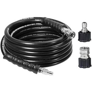 YAMATIC 3/8" Pressure Washer Hose 25FT – 5000 PSI Rubber Power Washer Hose Industrial-Grade, Steel Braided – Replacement Hose Stainless Steel, Compatible with Simpson, Craftsman, Honda, Ryobi