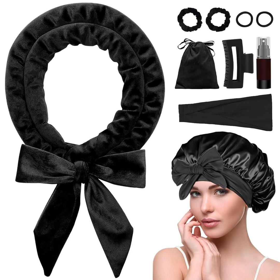 Heatless Curls Overnight Headband,Hair Curlers to Sleep in,No Heat Blowout Rods for Long Hair with Bonnet Sleepy Tie (Black)