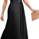 Dokotoo Womens Summer Dresses 2026 Sleeveless Crewneck Gold Buckle Tie Belt Back Slit Casual Elegant Midi Dress (XL)