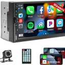 Leadfan Wireless Double Din Car Stereo with Apple Carplay, 7inch Touchscreen Double Din Radio Car Audio Receivers with Android Auto, Bluetooth, Backup Camera, SWC, FM, USB, Subwoofers