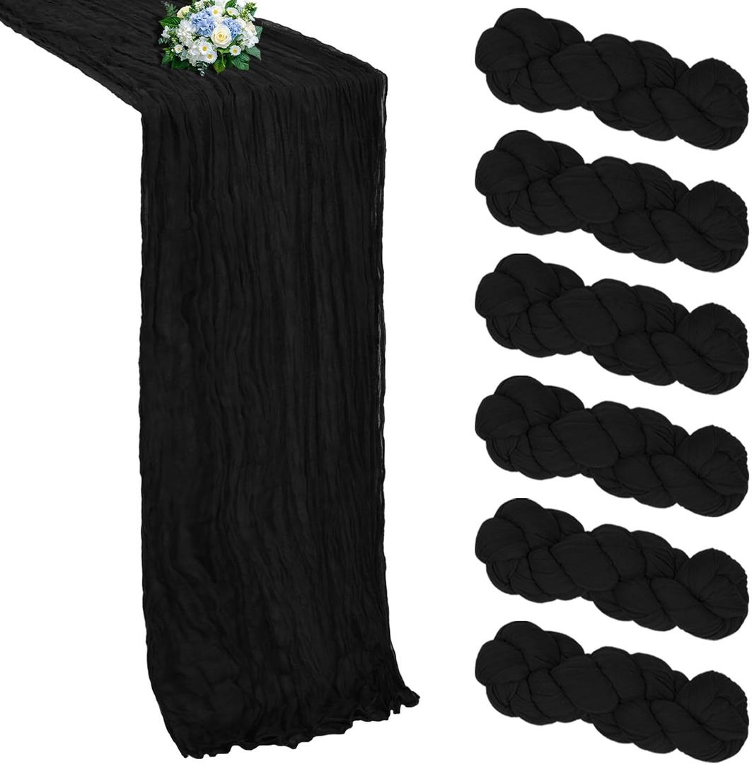 6 Pack Black Cheesecloth Table Runner 10FT Boho Cheese Cloth Table Runner Gauze Fabric 120 Inch Rustic for Wedding Birthday Party Baby Shower Holiday Home Decorations