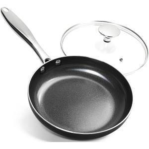 MICHELANGELO Small Frying Pan - 8 Inch Frying Pan Nonstick with Lid, Non-Toxic Ceramic Pans with Stainless Steel Handle, Nonstick Skillet, Black