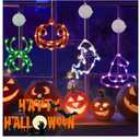 4 Pack Halloween Decorations, Orange Pumpkin, White Ghost, Purple Witch Hat, Green Spider Lights, Battery Operated Halloween Window Lights with Suction Cup and Timer for Decor