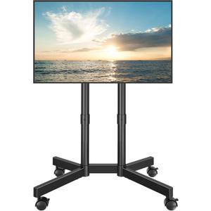 BONTEC Rolling TV Stand for 32-75 Inch TVs, Height Adjustable Mobile TV Cart on Wheels, Heavy Duty TV Stand Supports Up to 110lbs, Stable Dual-Column Design, Cable Management, Indoor, Outdoor