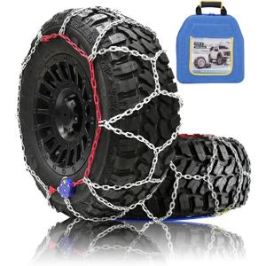 Auto Fixing Snow Chains for Pickup Trucks & SUVs, Heavy Duty Tire Chains with Self-Tensioning, Quick Install Emergency Traction Chains for Car Tires 265 275 285 305, Set of 2 (HYR-B)