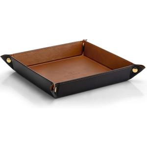 Valet Tray for Men Women, Nightstand Organizer Vanity Catchall Holder for Dresser Desk Storage Bedside, Travel PU Leather Jewelry Key Bowl Coin Watches and Candy Entryway Tray  Large, Light Brown