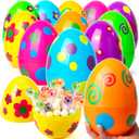 JOYIN 12 Pcs Large Printed Easter Eggs, 6 Inches Jumbo Plastic Eggs Fillable for Easter Themed Hunt Basket Stuffers Fillers Filling Treats Party Favor Classroom Prize Supplies