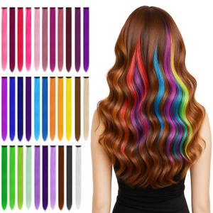 BEAHOT 32 PCS Clip in Colored Hair Extensions for Kids, 20 Inches Rainbow Long Straight Hairpieces Synthetic, Hair Extensions-Pretty Gift for Cosplay Dress Up Fashion Party Birthday32 Colors