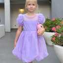 Arshiner Toddler Tulle Dress Girls Summer Party Bubble Dresses Puff Short Sleeve Casual Clothes for Girl 2-7T (Purple)