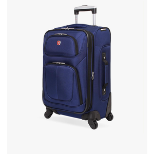 SwissGear Sion Softside Expandable Luggage – Carry-On Suitcase with 360 Degree Wheels & Retractable Handle – 21 Inch, Perfect for 1-3 Night Trips – Blue