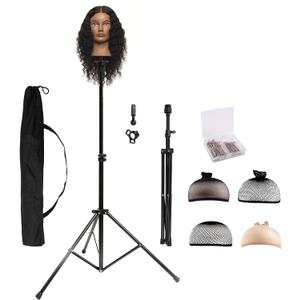 HYOUJIN Wig Head Stand, Metal Wig Stand Tripod Holder for Mannequin Heads, 35.4-52.4 in, Black