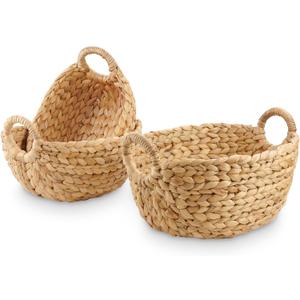 Set of 3 Wicker Storage Baskets for Organizing - Woven Decorative Baskets with Handles - Organizers for Bathroom, Kitchen, and Shelves (Natural)