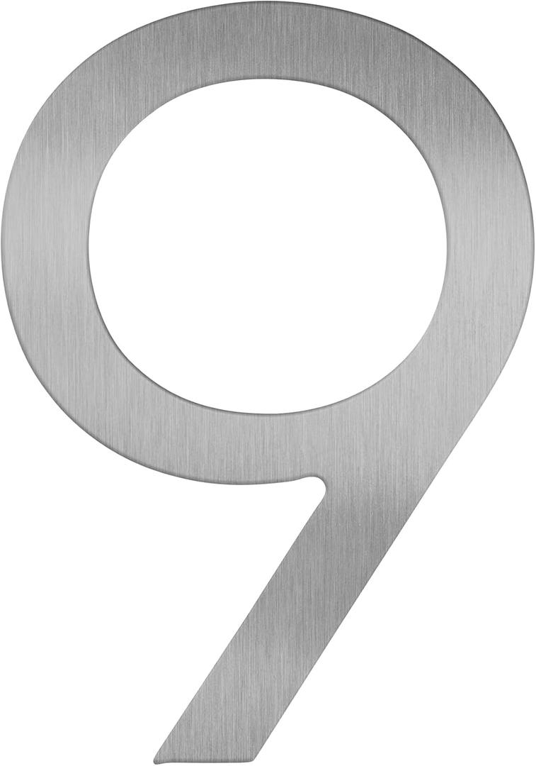 adoorn 4 Inch Mailbox Numbers - Number 9, Silver Color, Each Sold Individually, Premium Metal Self Stick Address Numbers, Weatherproof Mailbox Numbers for Outside
