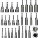 26Pcs Metric Deep and Magnetic Impact Nut Driver Set, 6mm to 19mm 1/4 inch Drill Bit Hex Socket Set, Impact Driver Nut Runner Setter, Deep Reach for Long Bolts, No Dropping Nuts Removal Tool