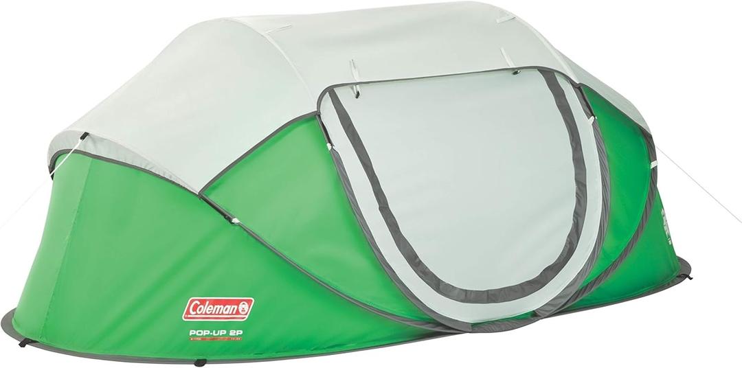 Coleman Pop-Up Instant Tent Sets Up in 10 Seconds, Portable & Lightweight 2 Person Weatherproof Camping Tent with Adjustable Rainfly (Contains PFAS, Green)