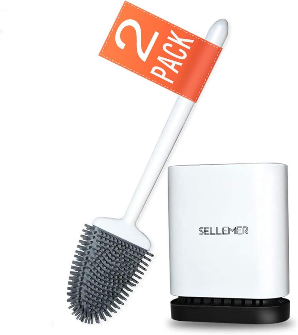 Sellemer Toilet Brush and Holder Set for Bathroom, Flexible Toilet Bowl Brush Head with Silicone Bristles, Compact Size for Storage and Organization, Ventilation Slots Base (2 Pack, White) Sellemer Toilet Brush and Holder Set for Bathroom, Flexible Toilet Bowl Brush Head with Silicone Bristles, Compact Size for Storage and Organization, Ventilation Slots Base (2 Pack, White)