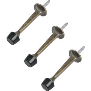 HOMOTEK 3 Pack Heavy Duty Solid Rigid Door Stop with Soft Rubber Tip, Zinc Die Cast Door Stopper Protect Wall & Door,Antique Brass