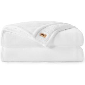 UGG Nita Full/Queen Blanket Fleece Fluffy Reversible Soft Fuzzy Bedding Cozy Plush Warm Oversized Blanket Machine Washable Bedroom Decor for Big Couch or Bed, 90-inch x 90-inch, White Snow