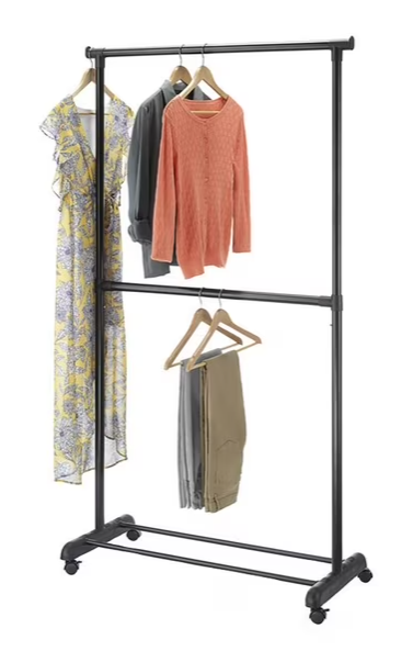 Whitmor 2-Tier Rolling Garment Rack - Matte Black, 18.5 L x 36.5 W x 70.0 H inches