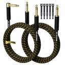 Elecan 1/4 Inch TRS Instrument Cable 6 Ft/2 Pack-Right Angle+Straight to Straight 6.35mm Male Jack Stereo Audio Interconnect Cord-Gold Plated-Braided-Balanced Line for Electric Guitar Bass+ 5 Ties